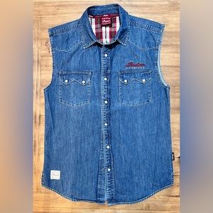 Genuine Indian Motorcycle men’s small sleeveless denim shirt.